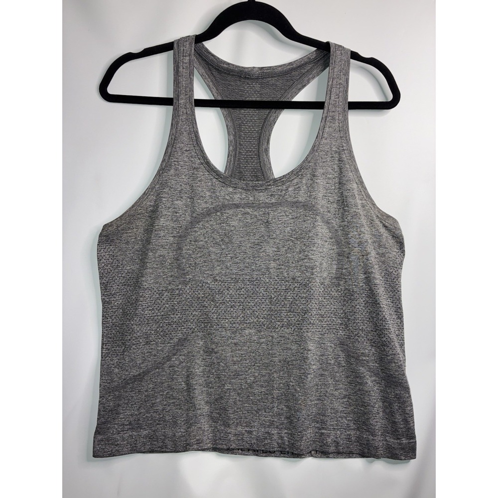 Lululemon Swiftly Tech Racerback Tank Heathered Slate Womens 10 Gray Run *flaws